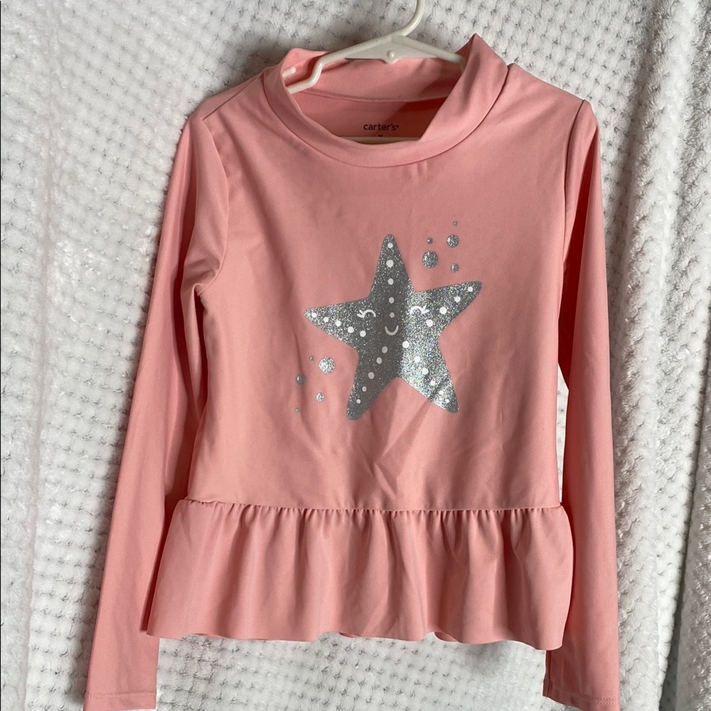 Carter's Pink Star Long Sleeve Girls Rashguard Top